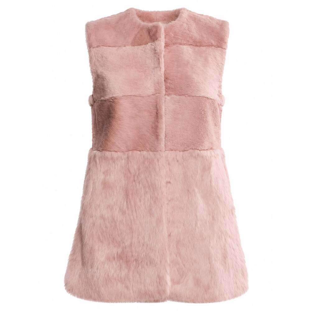 Vintage Pink Paneled Rabbit Fur Hook and Eye Sleeveless Vest